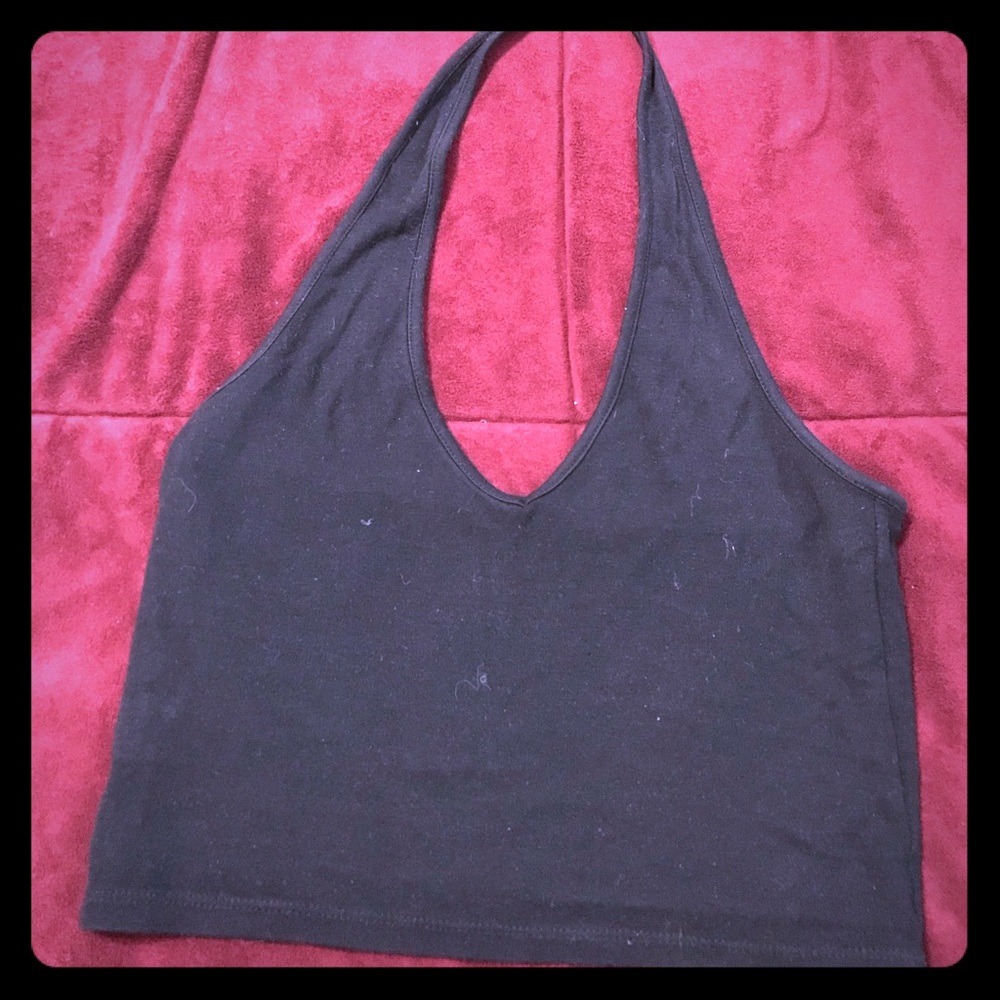 black crop halter top